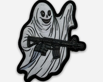 Ghost Operator PVC Morale Patch – Tactical Ghost with Rifle Hook & Loop Backing
