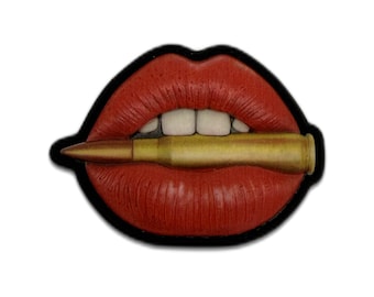 Lips Bullet PVC Morale Patch – Tactical Pin-Up Mouth | Hook & Loop Velcro | Funny Military Patch | Gun Lover Gift