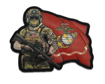 USMC Marine Soldier PVC Morale Patch – US Flag, Hook & Loop Backing