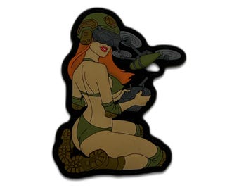 Pin-Up Drone Operator PVC Morale Patch – Sexy UAV Pilot | Hook & Loop Velcro | Funny Military Patch