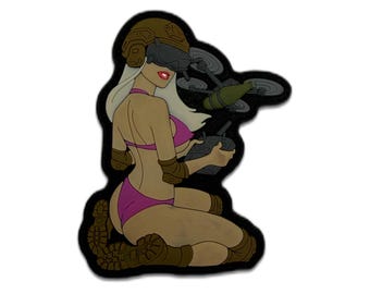 Pin-Up Drone Operator PVC Morale Patch – Sexy UAV Pilot | Hook & Loop Velcro | Multiple Sizes | Funny Military Patch