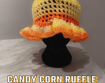 Candycorn crochet ruffle hat