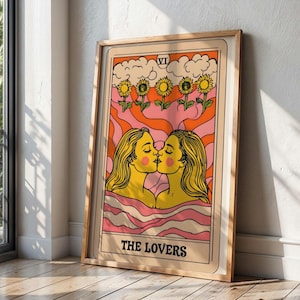 Lesbian Pride Tarot Posters, LGBT Wall Art, Gay Pride Decor, LGBTQ Pride Flags, Same-Sex Couple Art Prints, Lesbian Art, Queer Art, Gay Art