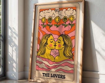 Lesbian Pride Tarot Posters, LGBT Wall Art, Gay Pride Decor, LGBTQ Pride Flags, Same-Sex Couple Art Prints, Lesbian Art, Queer Art, Gay Art