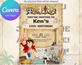 ワンピース誕生日招待状 海賊アニメパーティー招待状 編集可能なテンプレート