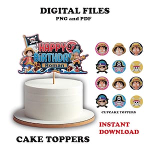Topper per torta personalizzabile e stampabile in un unico pezzo / Topper per torta di compleanno File digitale / Decorazione per feste modificabile, PNG, PDF / Download immediato