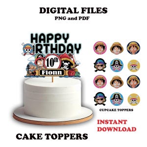 Topper per torta stampabile One Piece / Topper per torta di compleanno File digitale / Decorazione per feste modificabile, PNG, PDF / Download immediato
