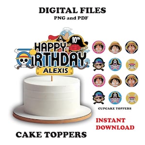Topper per torta stampabile in un unico pezzo / Topper per torta di compleanno File digitale / Decorazione per feste modificabile, PNG, PDF / Download immediato