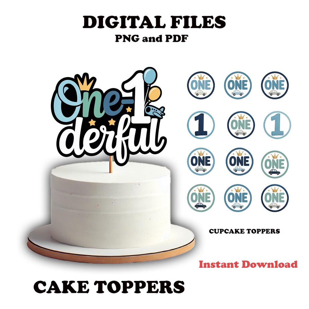 One-derful 1st Birthday Boy | Printable Cake Topper PNG PDF | Instant ...