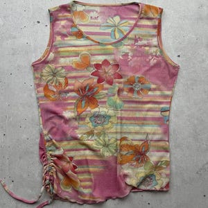 Vintage Mesh Printed Tank Top Gaultier Style Women's Size M