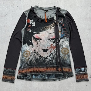 Cop Copine Vintage Printed Mesh Long Sleeve Womens Size M