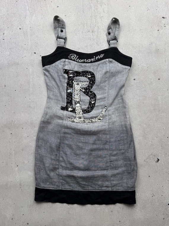 Blumarine Vintage Linen Big Logo Mini Dress Women's Size S