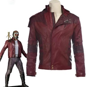 Men&#39;s Red Star Lord Motorcycle Cosplay Leather Jacket - Men&#39;s Biker Retro Leather Jacket - Perfect Gift For Avengers Fans