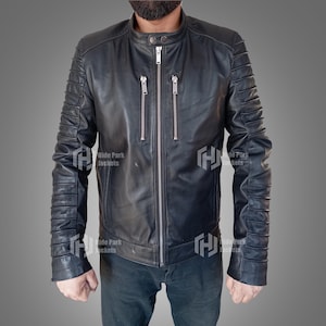 Handgefertigte schwarze gesteppte Lederjacke, schwarze Doppelfahrer-Lederjacke für Herren, Biker-Lederjacke und Rider-Lederkostüm