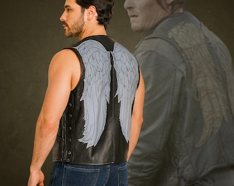 Angel Wing REBORN Leather Vest: Painted Blue Wing - Etsy