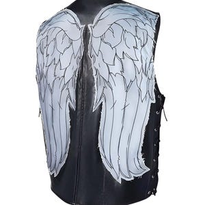 Daryl Dixon Angel Wings Leather Vest - Men Black Cosplay Leather Vest - Walking Dead Daryl Dixon Black Vest - Men Black Motorcycle Vest