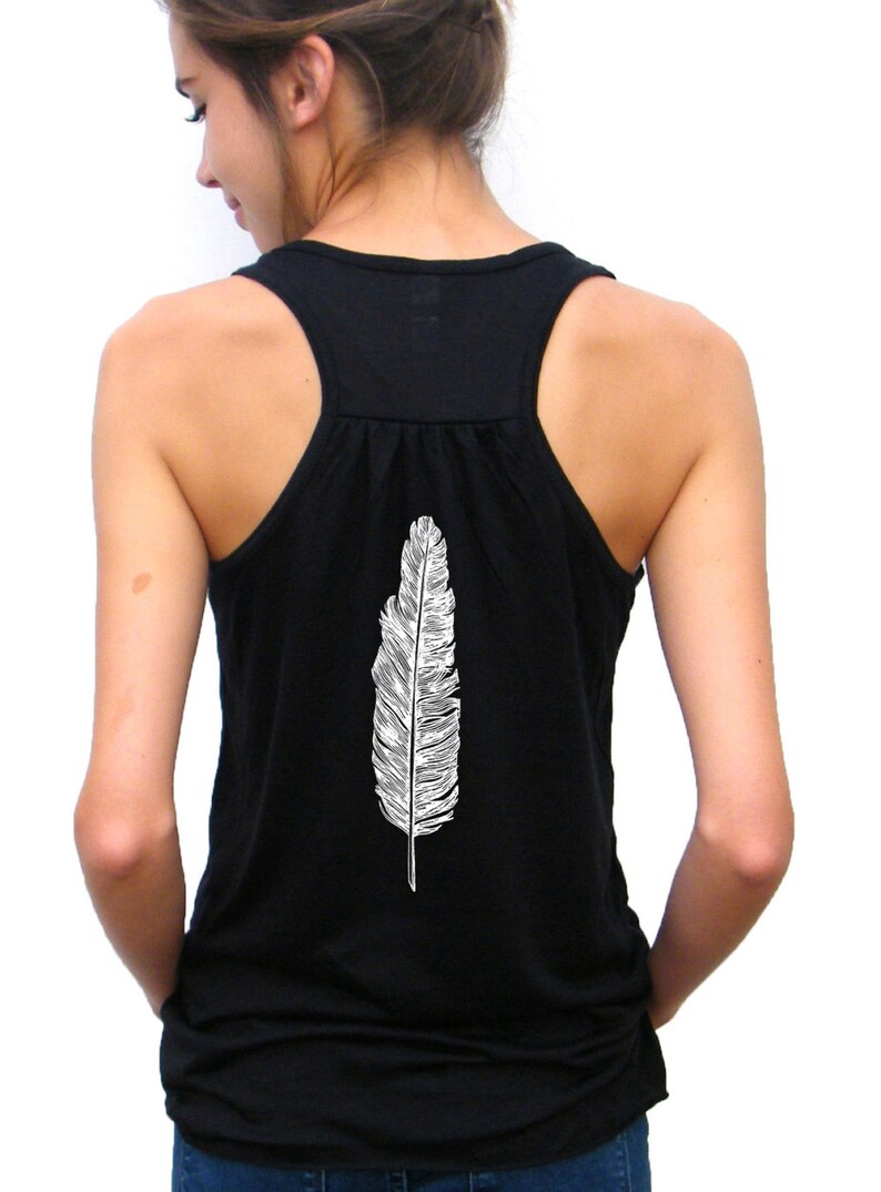 Womens Flowy Racerback Tank Top Feather Design Bella Flowy Tank Top Feather Graphic Yoga Tank Top Small Medium Large Extra Large 2XL 
