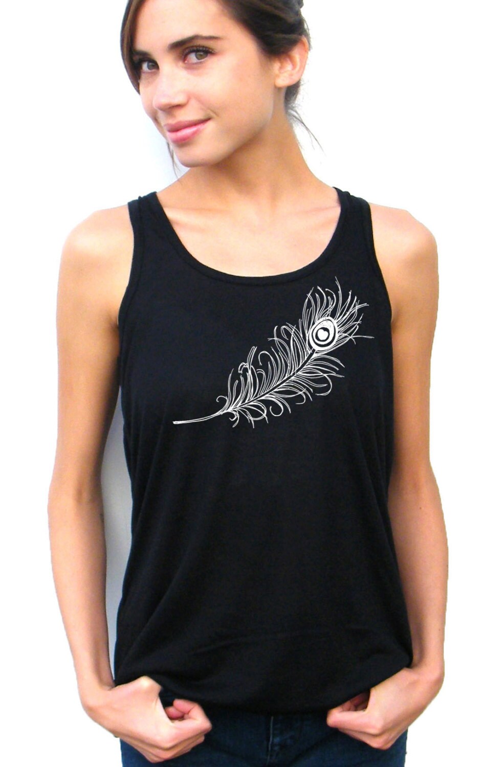 Feather Tank Top Womens Racerback Tank Top Feather Design Etsy