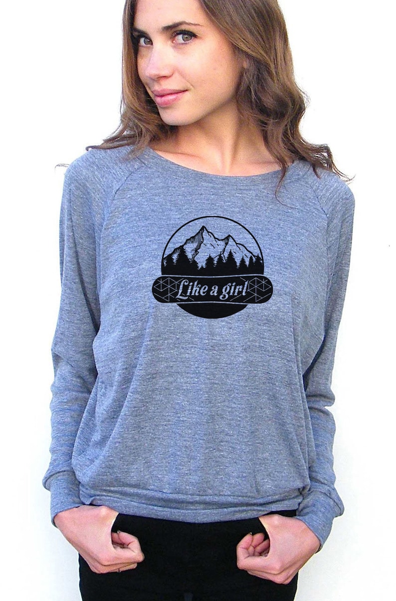 Small Large Womens Long Sleeve Sweatshirt American Apparel Raglan Pullover XS Medium Snowboard Like A Girl