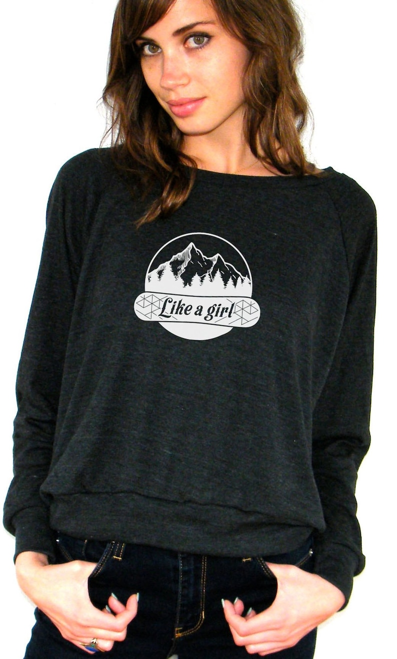Small Large Womens Long Sleeve Sweatshirt American Apparel Raglan Pullover XS Medium Snowboard Like A Girl
