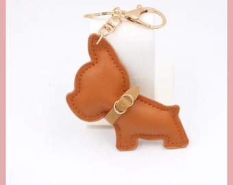 Tan PU Leather French Bulldog Bag Charm for Backpack, Handbag, Luggage, Keys Pet Frenchie Dog Lovers Accessory