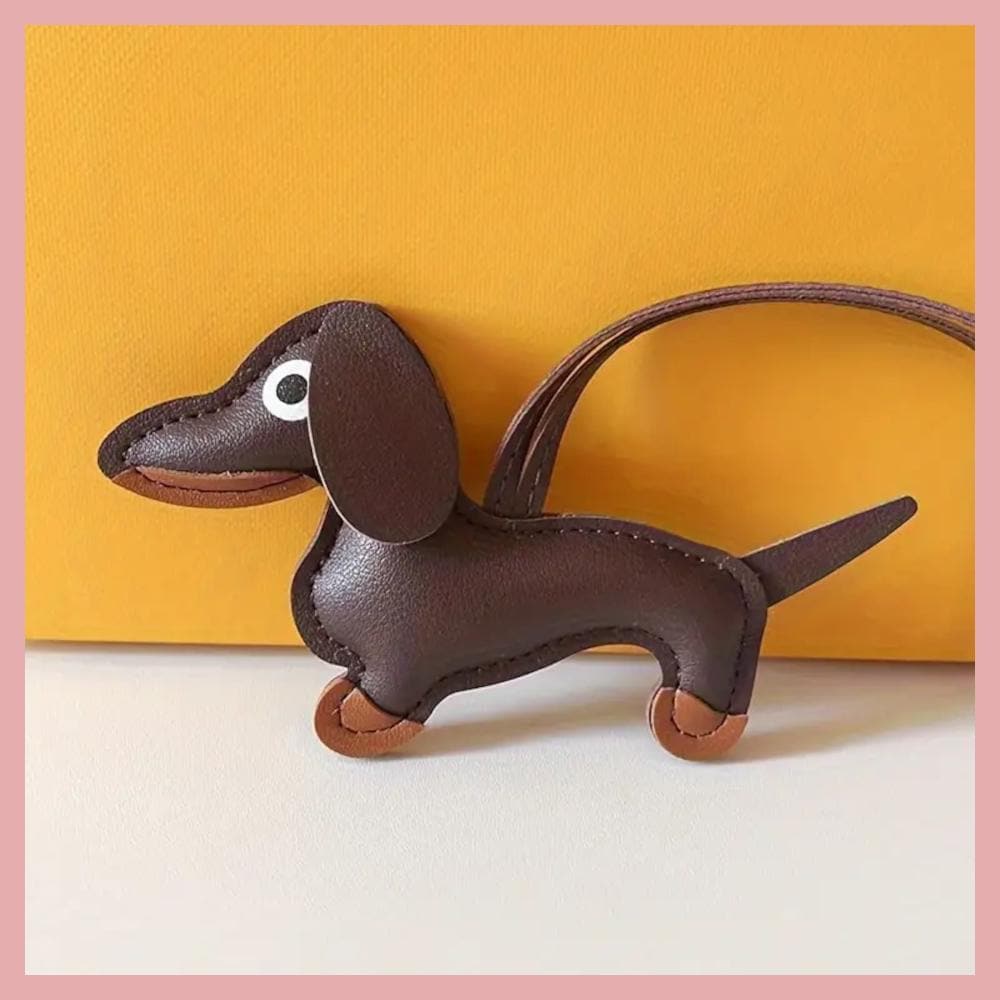 Black or Brown PU Leather Dachsund Bag Charm for Backpack, Handbag, Luggage, Keys Pet Doxie Dog Lovers Accessory