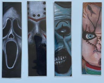 Segnalibri di film horror / Fatti a mano e laminati / Regalo per fan di film horror / Regalo per amanti dei libri inquietanti / Arte horror spettrale