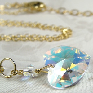 Petite Crystal Heart Necklace, Gold Filled, Sterling Silver, Swarovski Heart Pendant for College Girlfriend, Teen April Birthday Jewelry