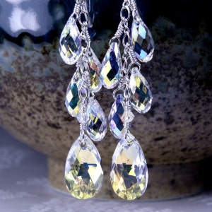 Long Chandelier Crystal Earrings, Sterling Silver or Gold Filled, Teardrop Wedding Earrings, Statement Earrings, Bridal Jewelry, Handmade