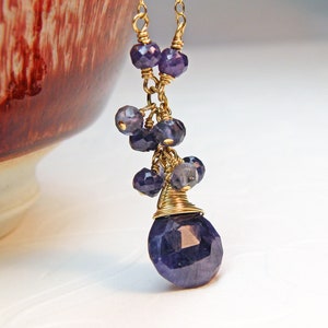 Genuine Sapphire Necklace, Gold Filled, September Birthstone Birthday Gift, Navy Blue Stone Pendant, Wedding Anniversary Jewelry Gift