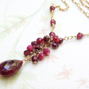 Artisan Natural Ruby Necklace, Gold Filled or Sterling Silver, Red Ruby Gemstone Pendant with Garnet Stones, July Birthstone Jewelry Gift