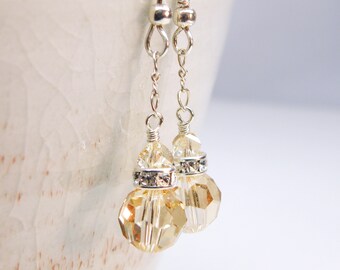 Pendientes de cristal amarillo claro con topacio colgante de cristal Swarovski, plata de ley, regalo de cumpleaños de noviembre, joyería de boda para damas de honor adolescentes.