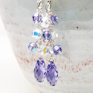 Tanzanite Dangle Earrings, Sterling Silver, Purple Swarovski Crystal Teardrop Earrings, Bridesmaid Wedding Jewelry, June Birthday Gift