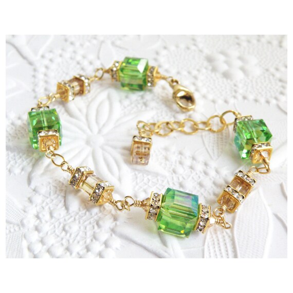 Pulsera de cristal de peridoto, chapada en oro, regalo de