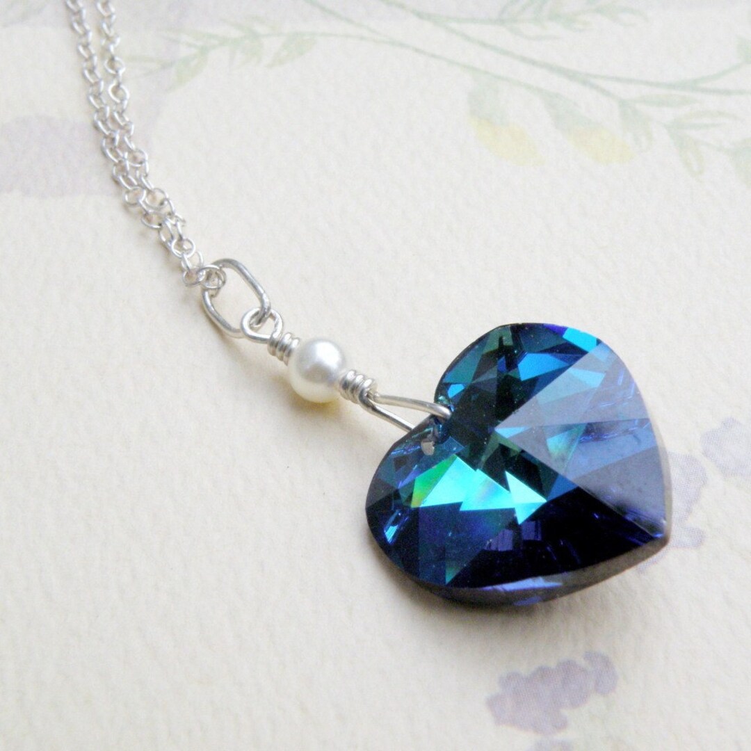 925 Silver 18mm Heart Necklace Blue Z Pendant Made With Swarovski® Crystals  | eBay