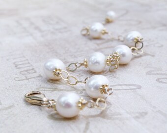 White Freshwater Pearl Bracelet, Gold Filled, June Birthstone