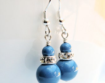 Orecchini Pendenti Oro Con Lapislazzuli Blu E Perla Bianca 8-9mm &ndash; Vintage