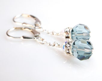 Lichte ware saffierblauwe kristallen oorbellen, sterlingzilver of goudgevuld, minimalistische groenblauw bruidsmeisjes huwelijkssieraden, cadeau voor dochter