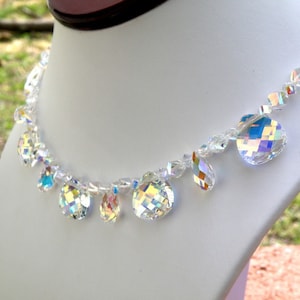 Swarovski Crystal Wedding Necklace, Crystal Bride Jewelry, Teardrop Crystal Bridal Choker, Sterling Silver, Statement Necklace Prom Necklace