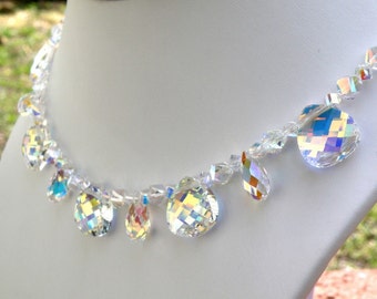 Swarovski Crystal Wedding Necklace, Crystal Bride Jewelry, Teardrop Crystal Bridal Choker, Sterling Silver, Statement Necklace Prom Necklace