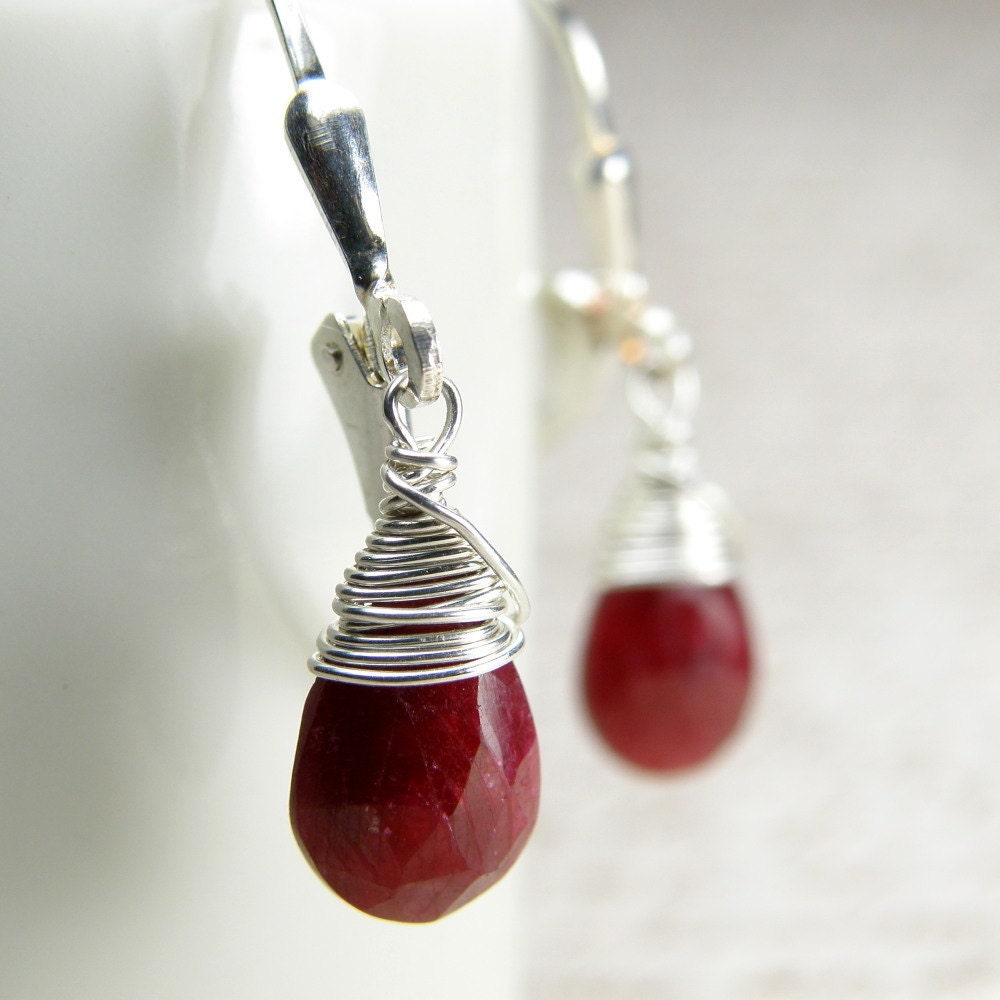 Natural Ruby Earrings Sterling Silver Red Gemstone Earrings | Etsy