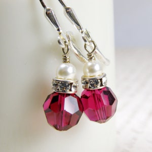 Ruby Crystal Earrings, Sterling Silver, Magenta Swarovski Crystal Earrings, Teen Drop Earrings, July Birthday Gift, July Birthstone Jewelry
