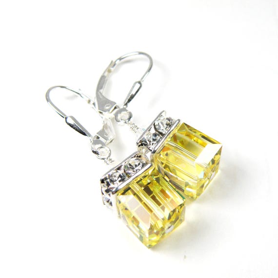 Orecchini Pendenti Vintage Quadrati A Goccia Con Cristallo Champagne E Strass, Gioielli Per Donna In Argento - Giallo - 2