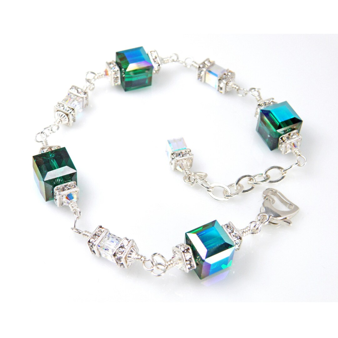 Pulsera de cristal esmeralda, plata de ley o oro, piedra de - Main Image