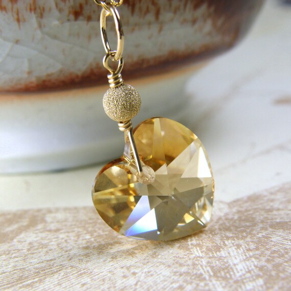 Petite Yellow Heart Necklace Citrine 