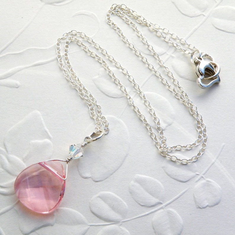 Light Pink Teardrop Necklace Blush Swarovski Crystal Pendant Etsy