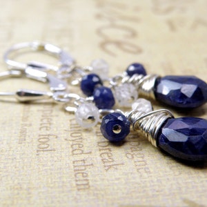 Teardrop Sapphire Earrings, Blue Stone Dangle, Sterling Silver, Genuine Gemstone, September Birthday Birthstone, Handmade Jewelry
