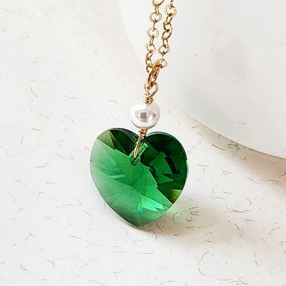 Green Heart Necklace Made with Swarovski(R) Crystals Sterling Silver Green Heart Necklace Made with Swarovski(R) Crystals Sterling Silver