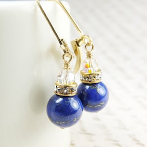 Lapis Lazuli Ohrringe, Gold Filled, Blauer Stein Tropfen Ohrringe, Lapiz Baumeln Ohrringe, Marine Edelstein Geschenk, September Birthstone, Herbst Geburtstag