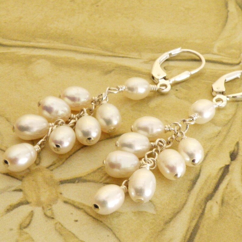 Cluster Pearl Earrings Freshwater Pearl Earrings Dangle Etsy